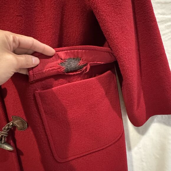 Talbots Womens Red Toggle Duffle Coat Full Zip 100% Wool  Vintage Size 12 Outer - Picture 8 of 10